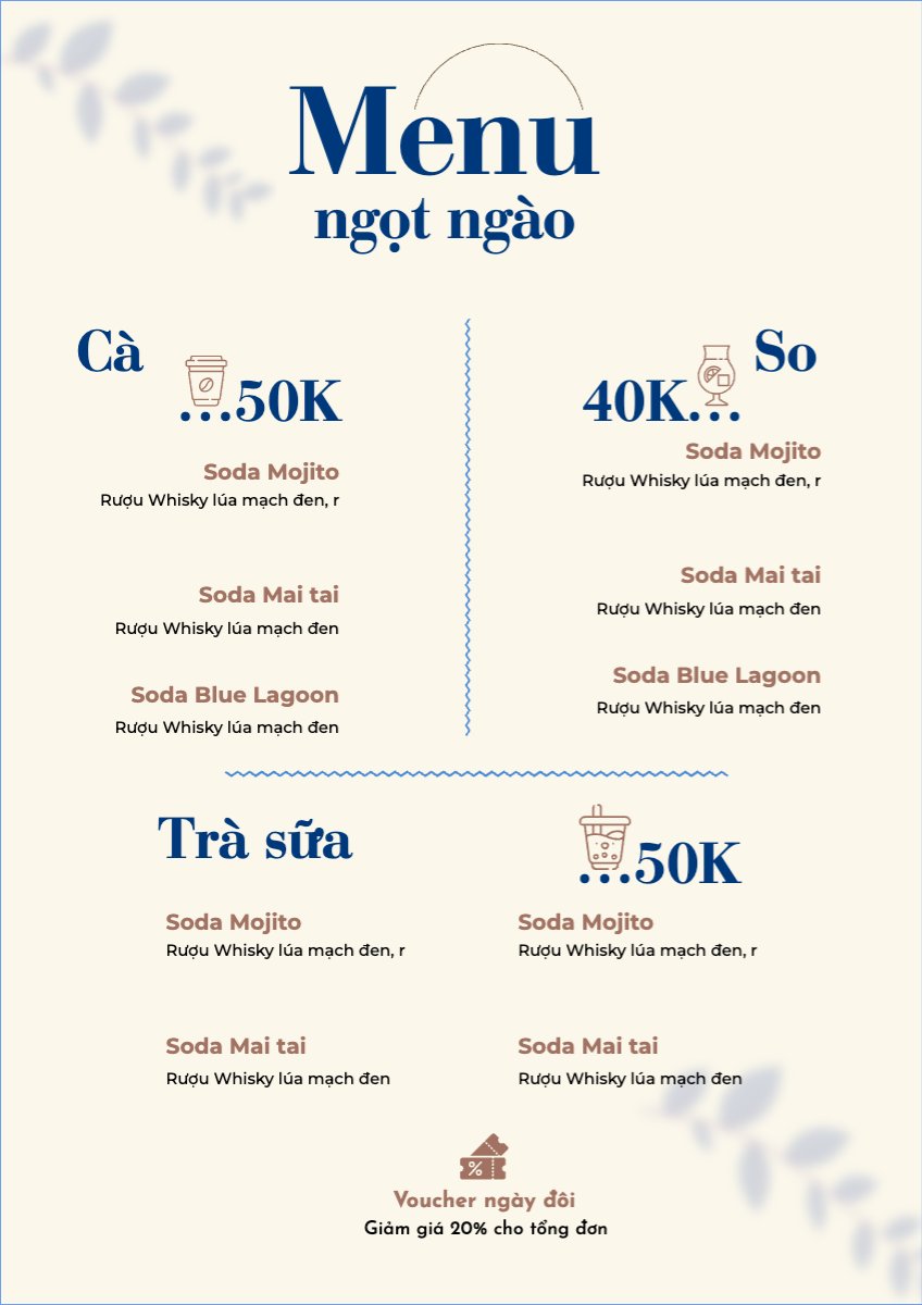Mẫu Menu tờ rời (dọc) Nước uống, juice, giải khát, F&B, drink — LayerPic