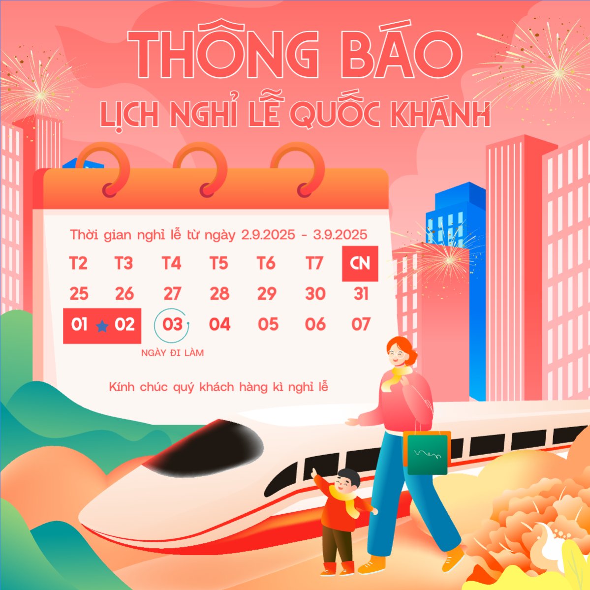 Mẫu Bài post MXH vuông 2/9, Quốc Khánh, lễ hội, thông báo, lịch nghỉ, Việt Nam, sự kiện, event, dễ thương, cute — LayerPic