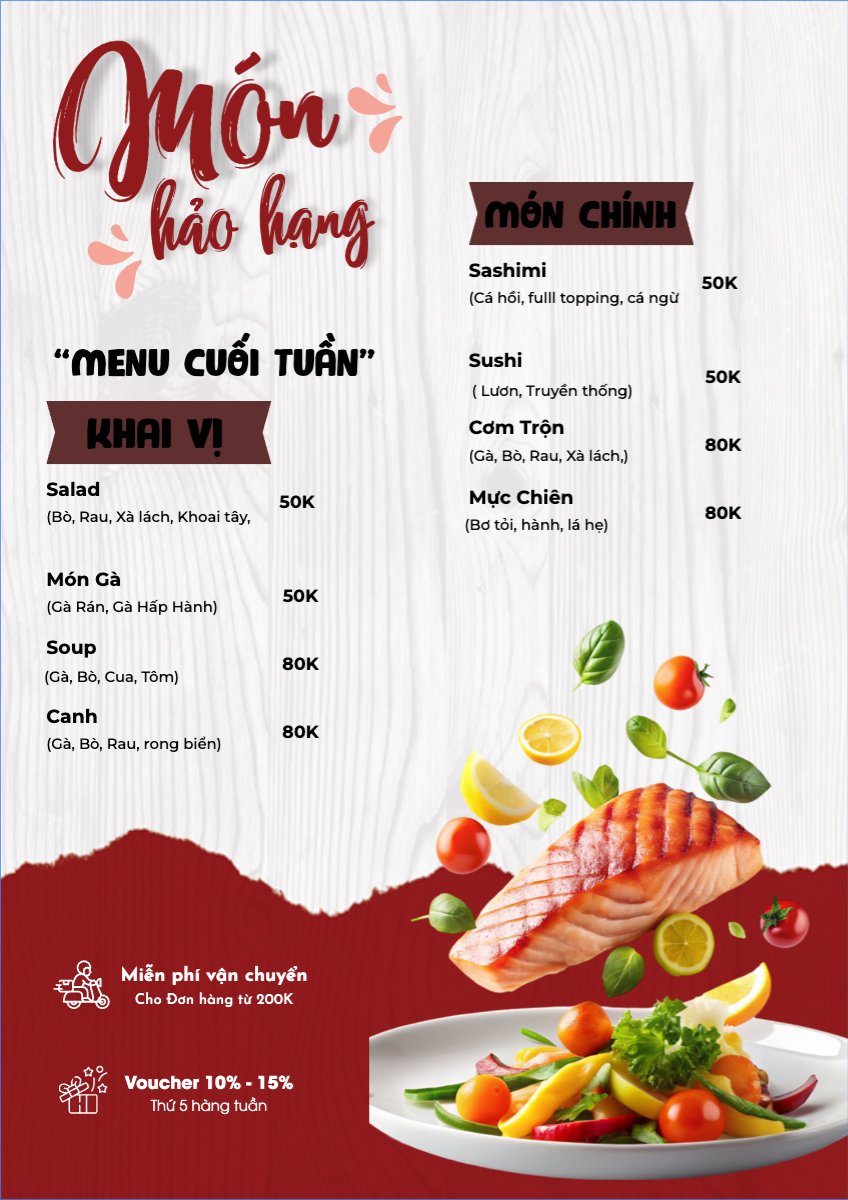Mẫu Menu tờ rời (dọc) Đồ ăn, food, thực phẩm, ẩm thực, món ăn, F&B, nhà hàng, thức ăn — LayerPic