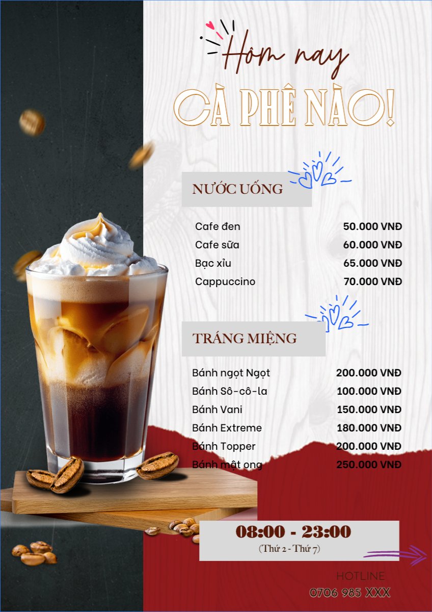 Mẫu Menu tờ rời (dọc) Nước uống, juice, giải khát, F&B, drink, coffee, cà phê — LayerPic