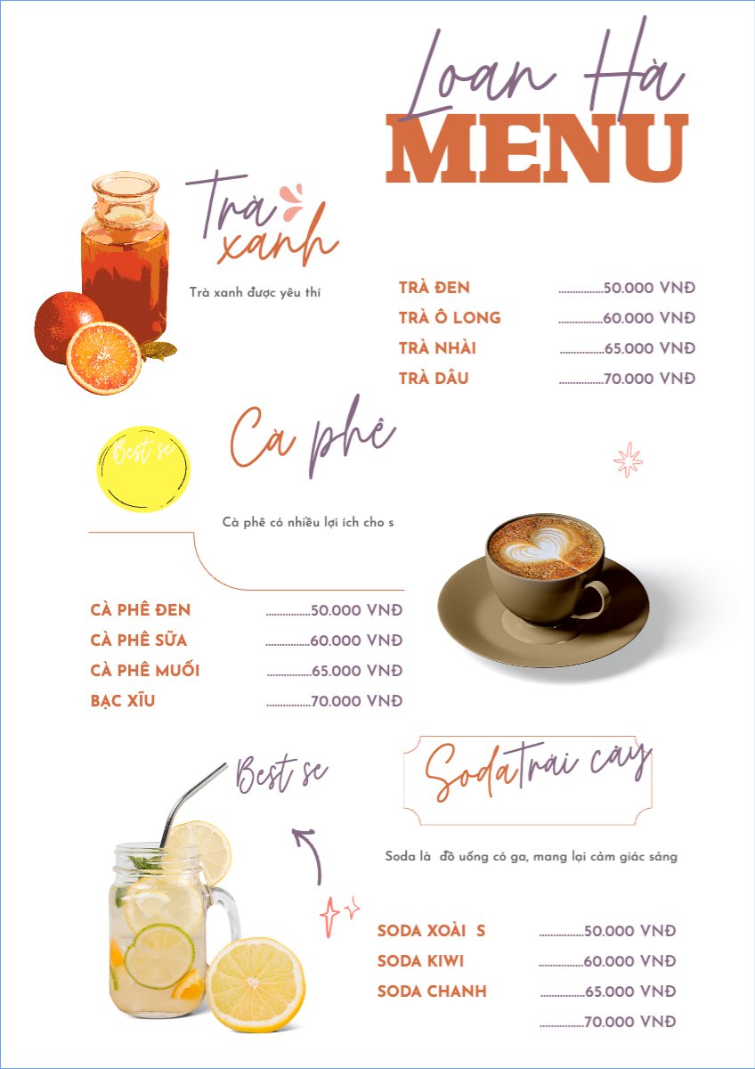Mẫu Menu tờ rời (dọc) Nước uống, juice, giải khát, F&B, drink — LayerPic