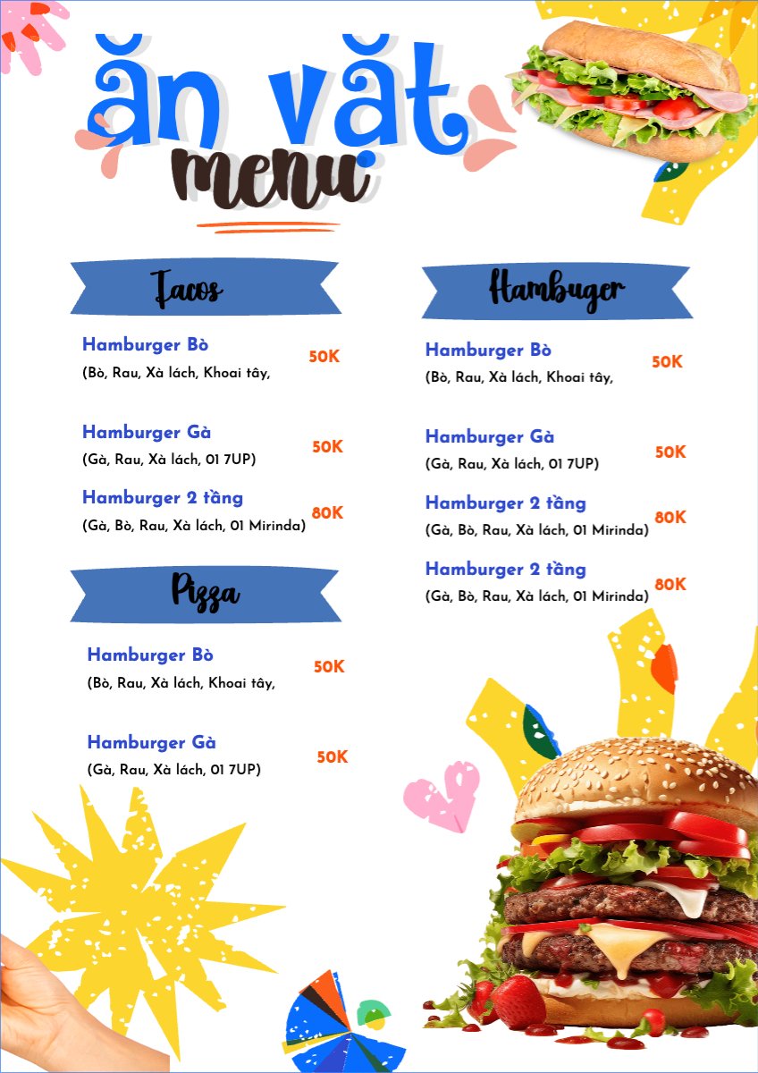 Mẫu Menu tờ rời (dọc) Đồ ăn, food, thực phẩm, ẩm thực, món ăn, F&B, nhà hàng, thức ăn, hamburger — LayerPic