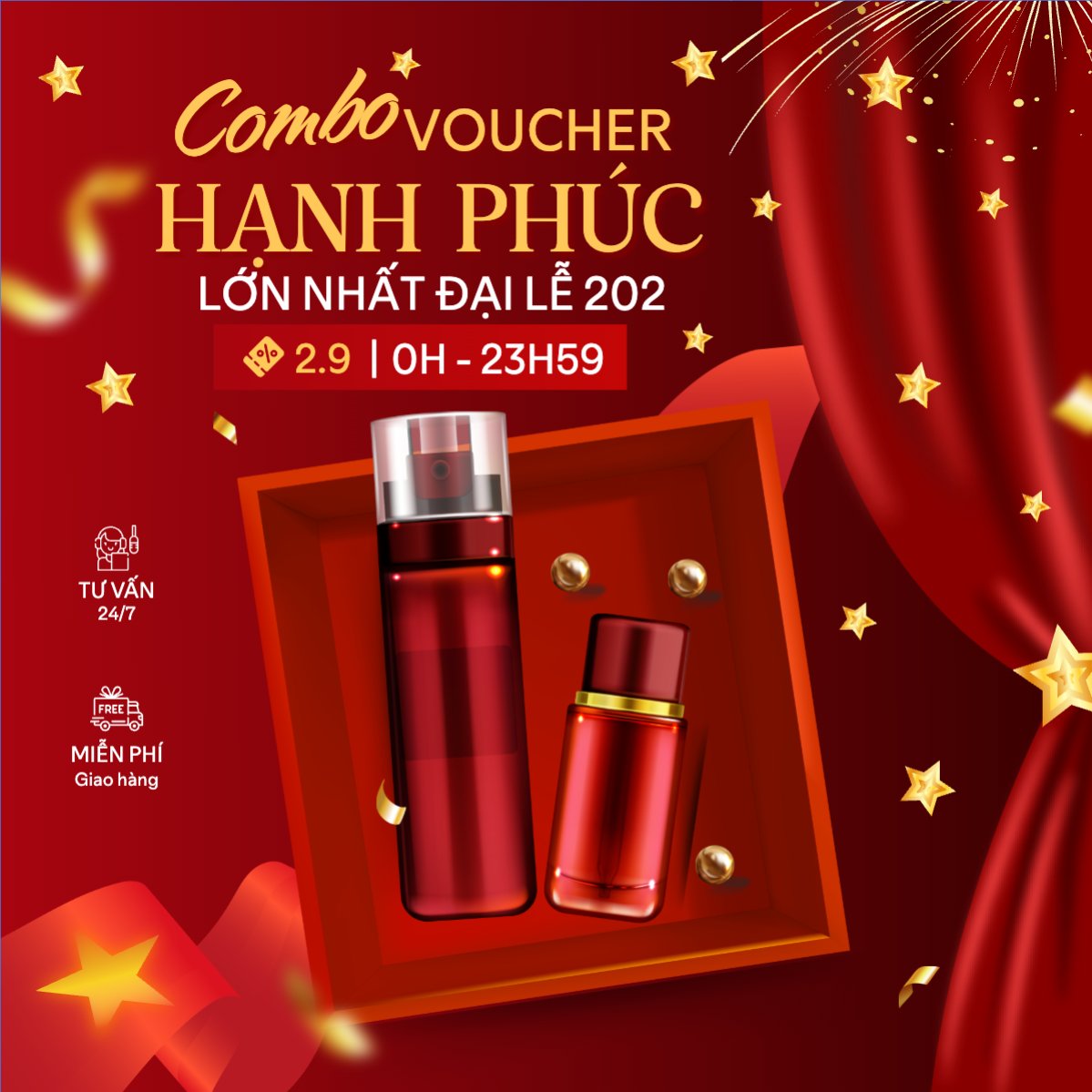Mẫu Bài post MXH vuông 2/9, Quốc Khánh, lễ hội, Việt Nam, làm đẹp, spa, beauty, thẩm mỹ, skincare, hiện đại, modern — LayerPic