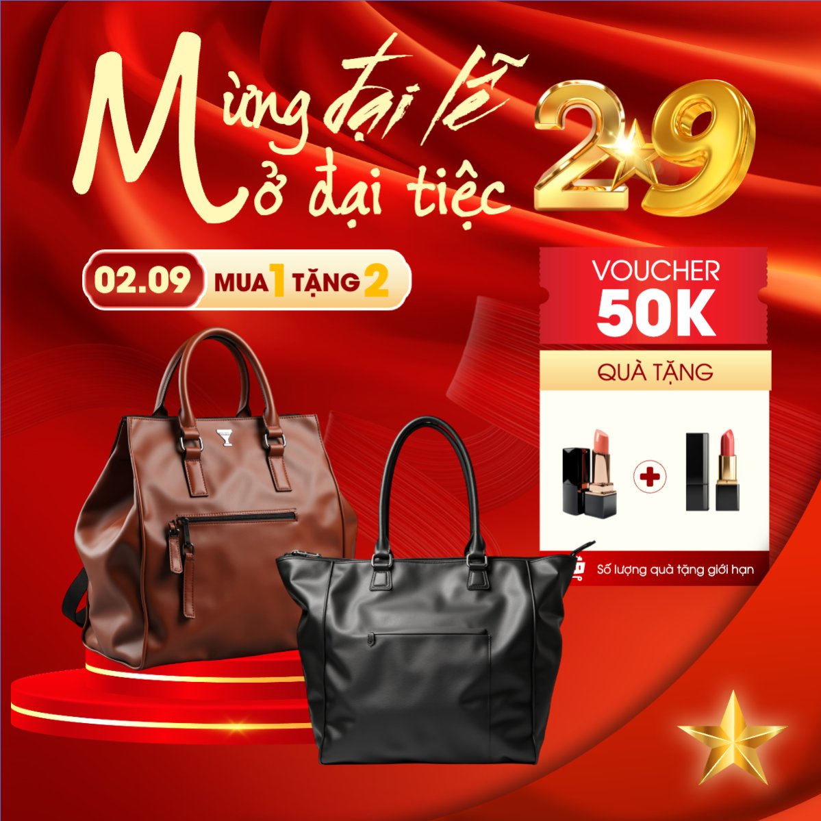 Mẫu Bài post MXH vuông 2/9, Quốc Khánh, lễ hội, Việt Nam, fashion, thời trang, quần áo, trang phục, clothes, outfit, túi, bag, hiện đại, modern — LayerPic