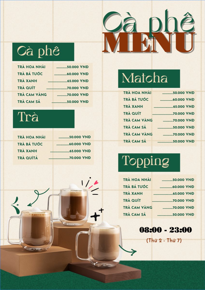 Mẫu Menu tờ rời (dọc) Nước uống, juice, giải khát, F&B, drink — LayerPic