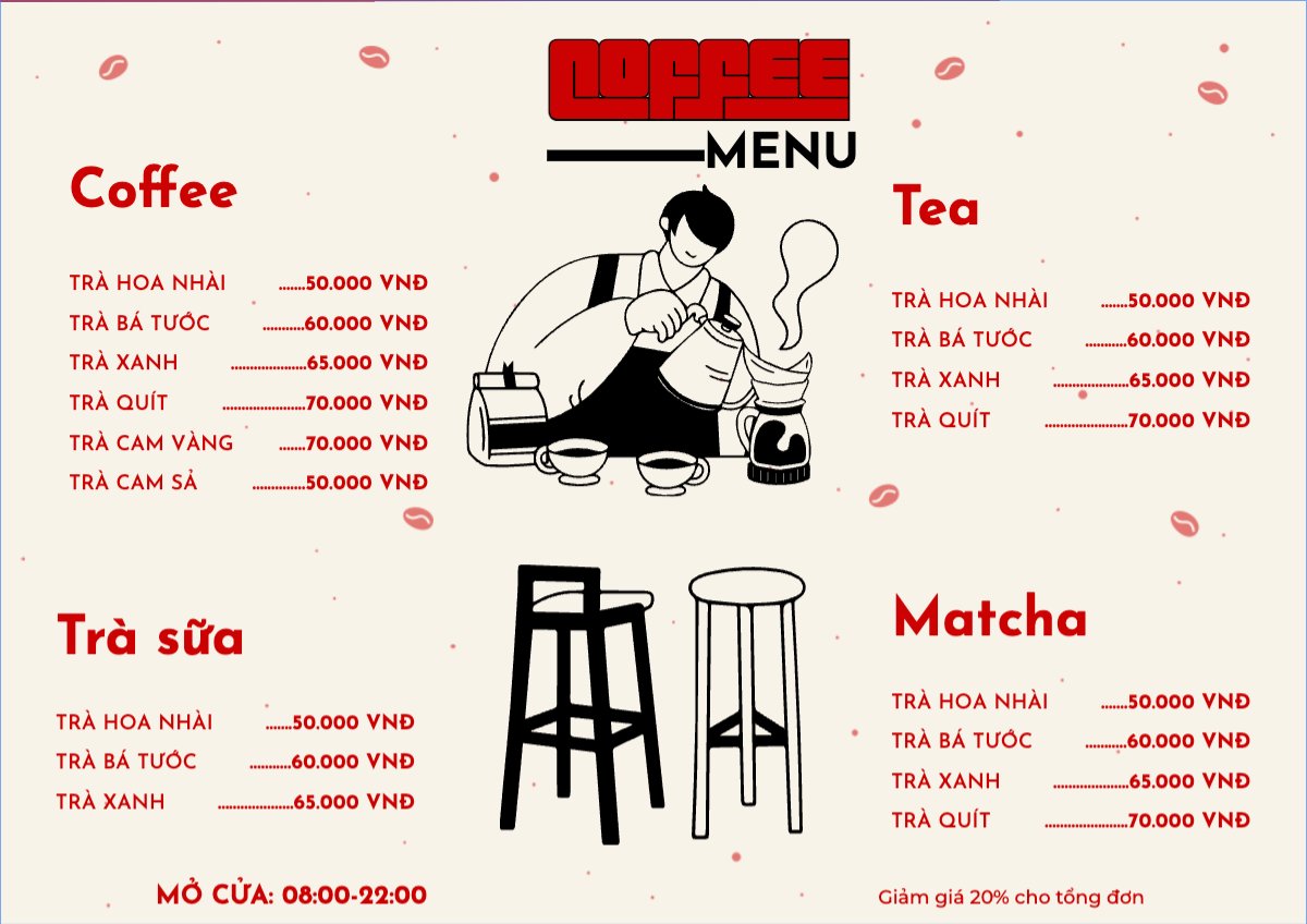 Mẫu Menu tờ rời (ngang) Nước uống, juice, giải khát, F&B, drink, coffee, cà phê — LayerPic