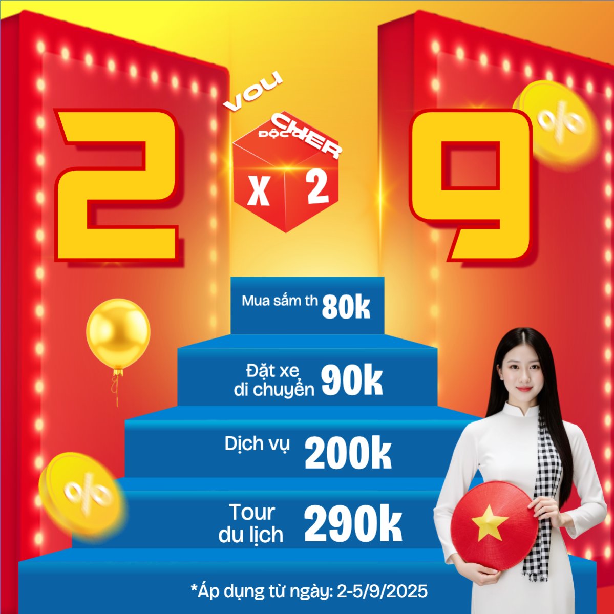 Mẫu Bài post MXH vuông 2/9, Quốc Khánh, lễ hội, Việt Nam, giảm giá, sale, ưu đãi, sự kiện, event, hiện đại, modern — LayerPic