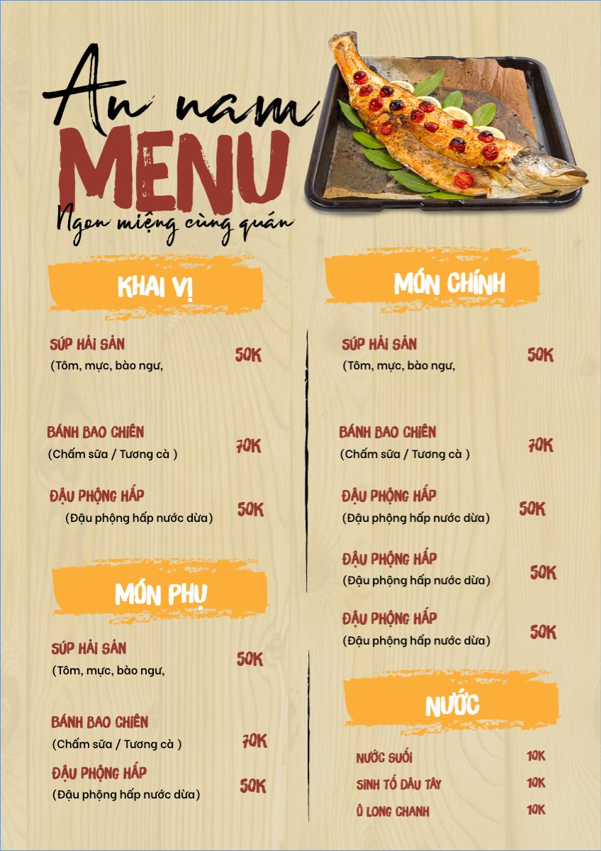 Mẫu Menu tờ rời (dọc) Đồ ăn, food, thực phẩm, ẩm thực, món ăn, F&B, nhà hàng, thức ăn — LayerPic