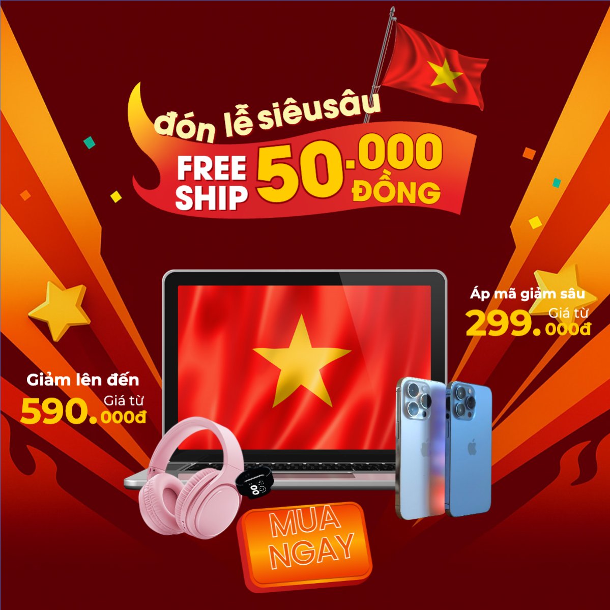Mẫu Bài post MXH vuông 2/9, Quốc Khánh, lễ hội, Việt Nam, công nghệ, technology, điện tử, electronic, hiện đại, modern — LayerPic