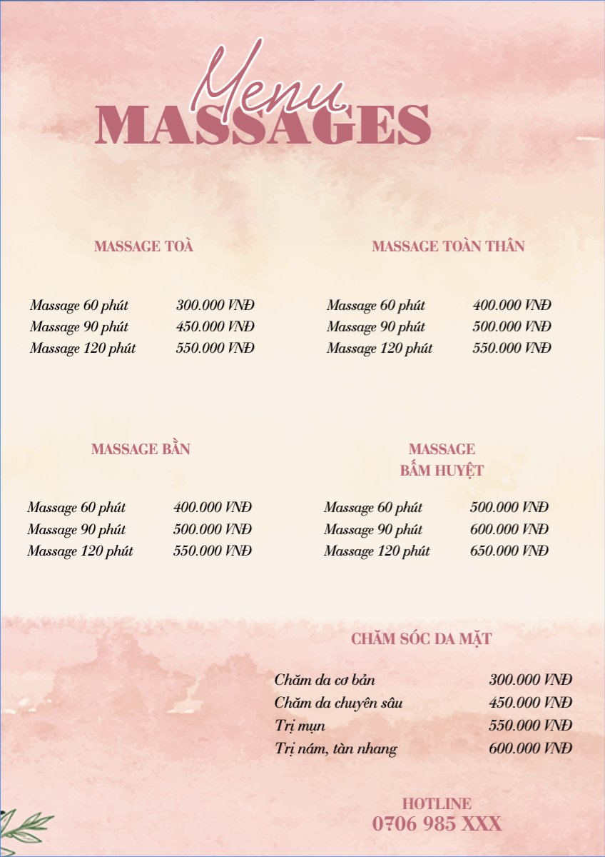 Mẫu Menu tờ rời (dọc) Spa, beauty, làm đẹp, thẩm mỹ — LayerPic