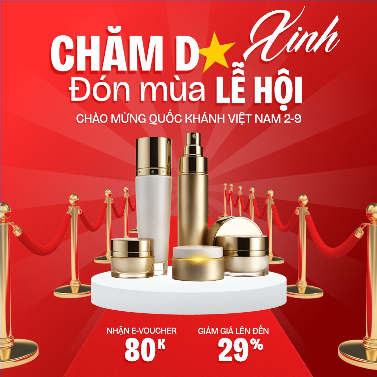 Mẫu Bài post MXH vuông 2/9, Quốc Khánh, lễ hội, Việt Nam, làm đẹp, spa, beauty, thẩm mỹ, skincare, hiện đại, modern — LayerPic