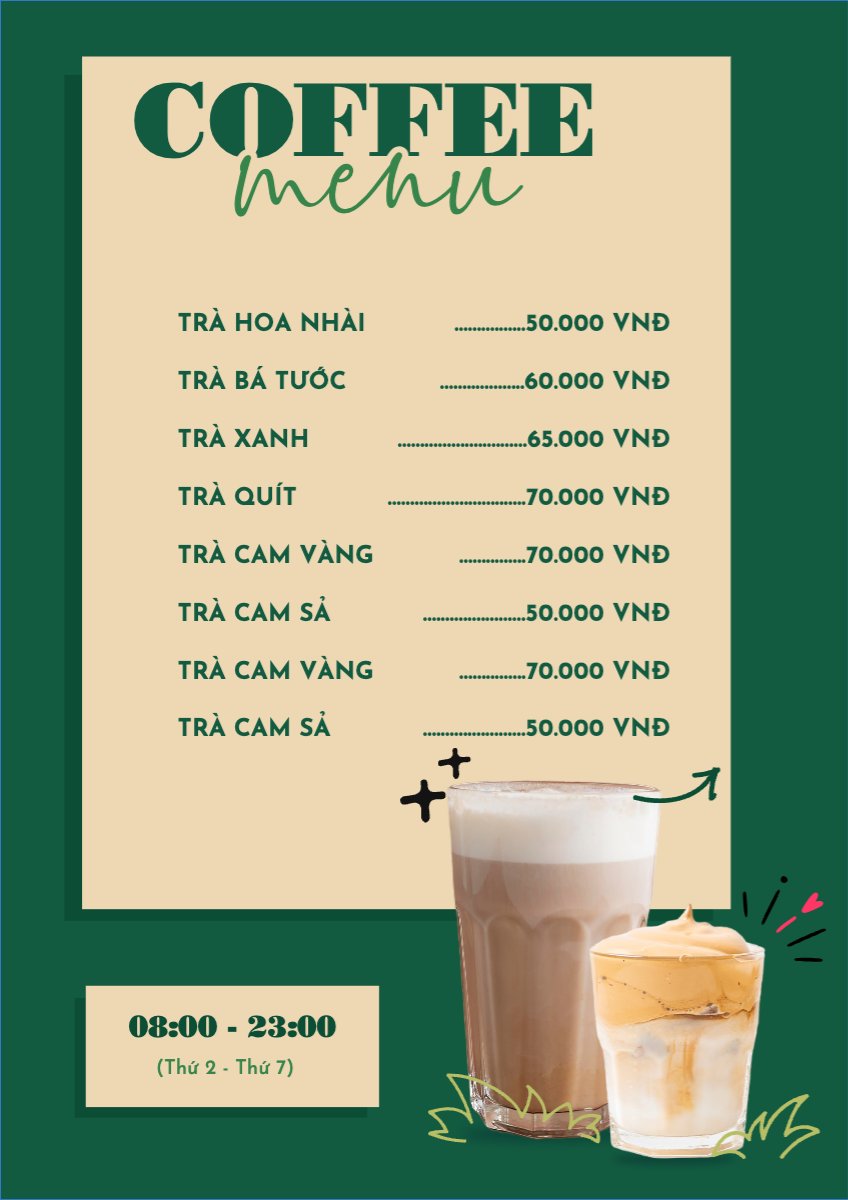 Mẫu Menu tờ rời (dọc) Nước uống, juice, giải khát, F&B, drink, coffee, cà phê — LayerPic