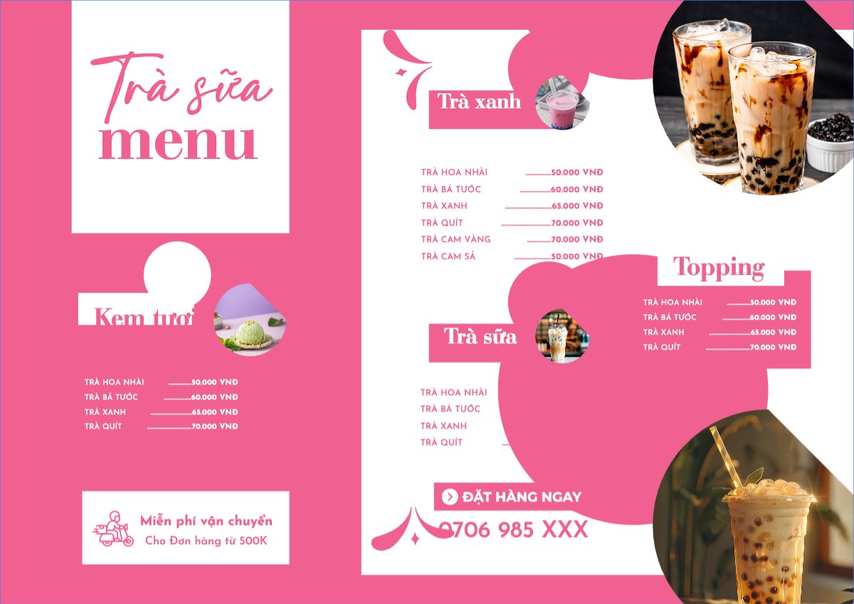 Mẫu Menu tờ rời (ngang) Nước uống, juice, giải khát, F&B, drink, nước ép, smoothie, sinh tố — LayerPic