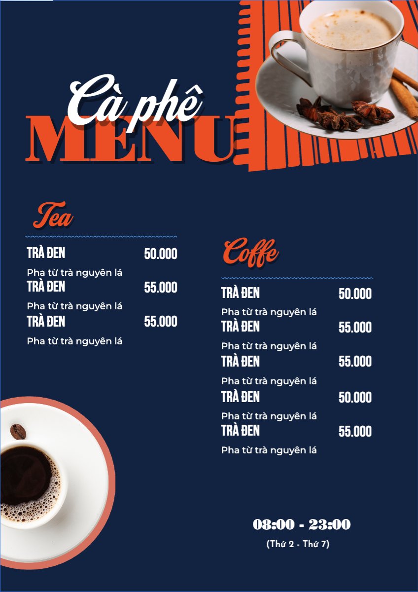 Mẫu Menu tờ rời (dọc) Nước uống, juice, giải khát, F&B, drink, coffee, cà phê — LayerPic