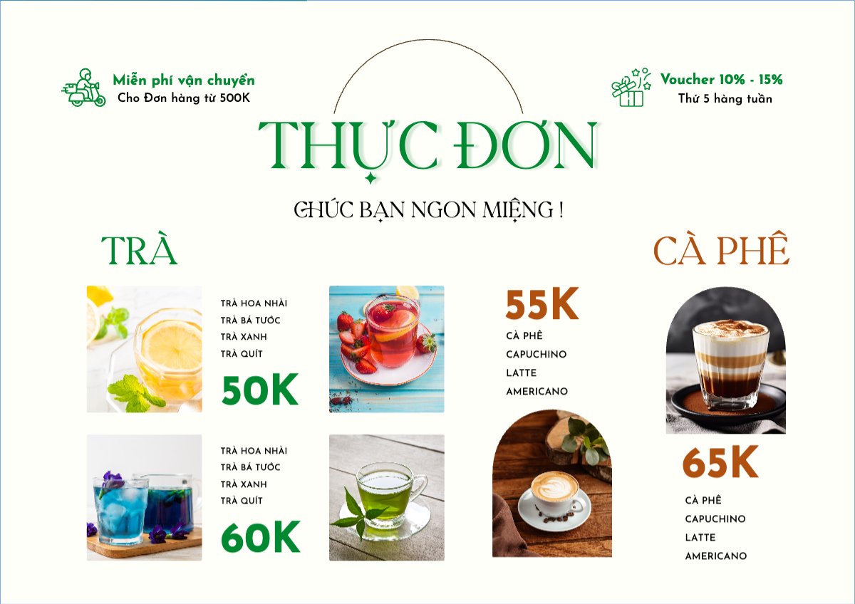 Mẫu Menu tờ rời (ngang) Nước uống, juice, giải khát, F&B, drink, nước ép, smoothie, sinh tố, cooktail, bar, trà sữa, milktea — LayerPic