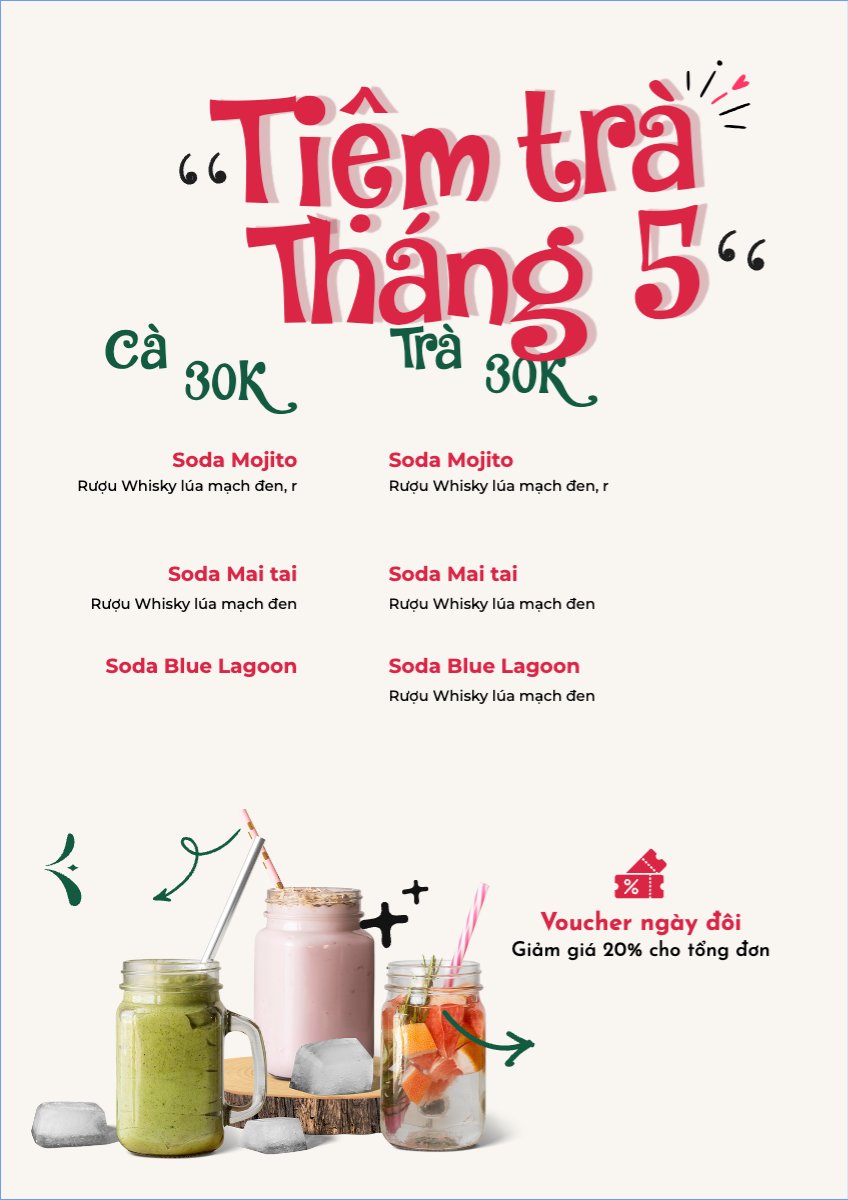 Mẫu Menu tờ rời (dọc) Nước uống, juice, giải khát, F&B, drink, trà sữa, milk tea — LayerPic
