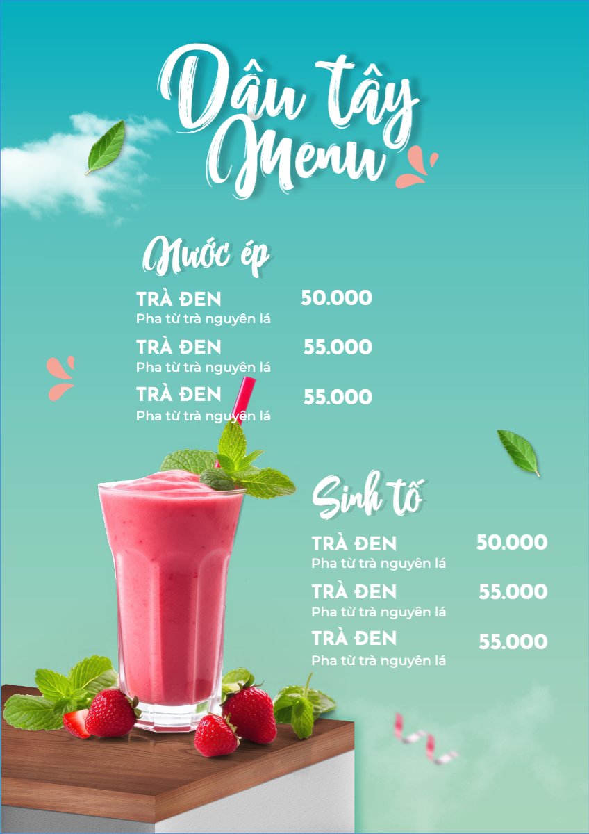 Mẫu Menu tờ rời (dọc) Nước uống, juice, giải khát, F&B, drink, nước ép — LayerPic