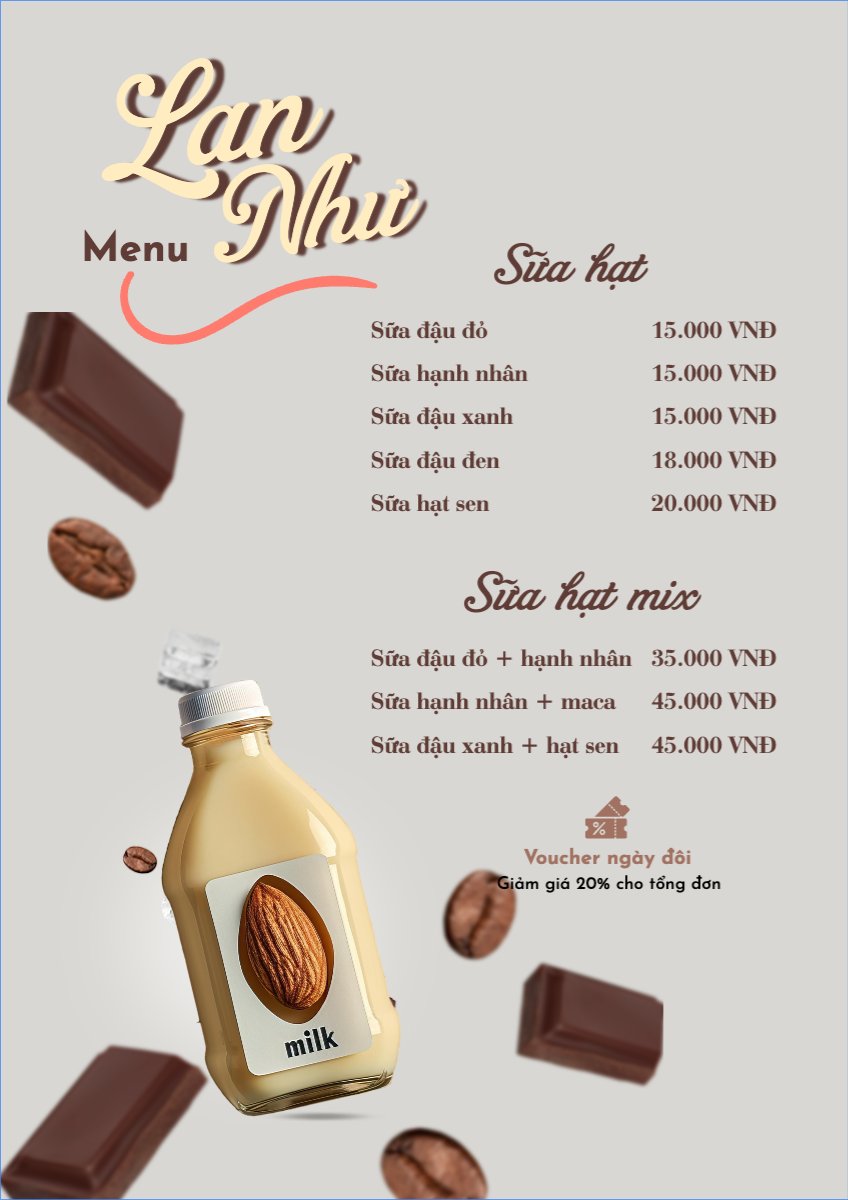 Mẫu Menu tờ rời (dọc) Nước uống, juice, giải khát, F&B, drink milk, sữa hạt — LayerPic