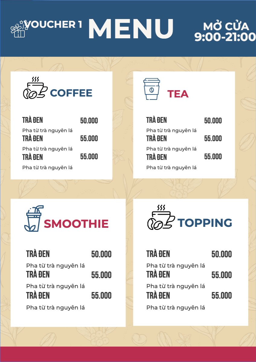 Mẫu Menu tờ rời (dọc) Nước uống, juice, giải khát, F&B, drink — LayerPic