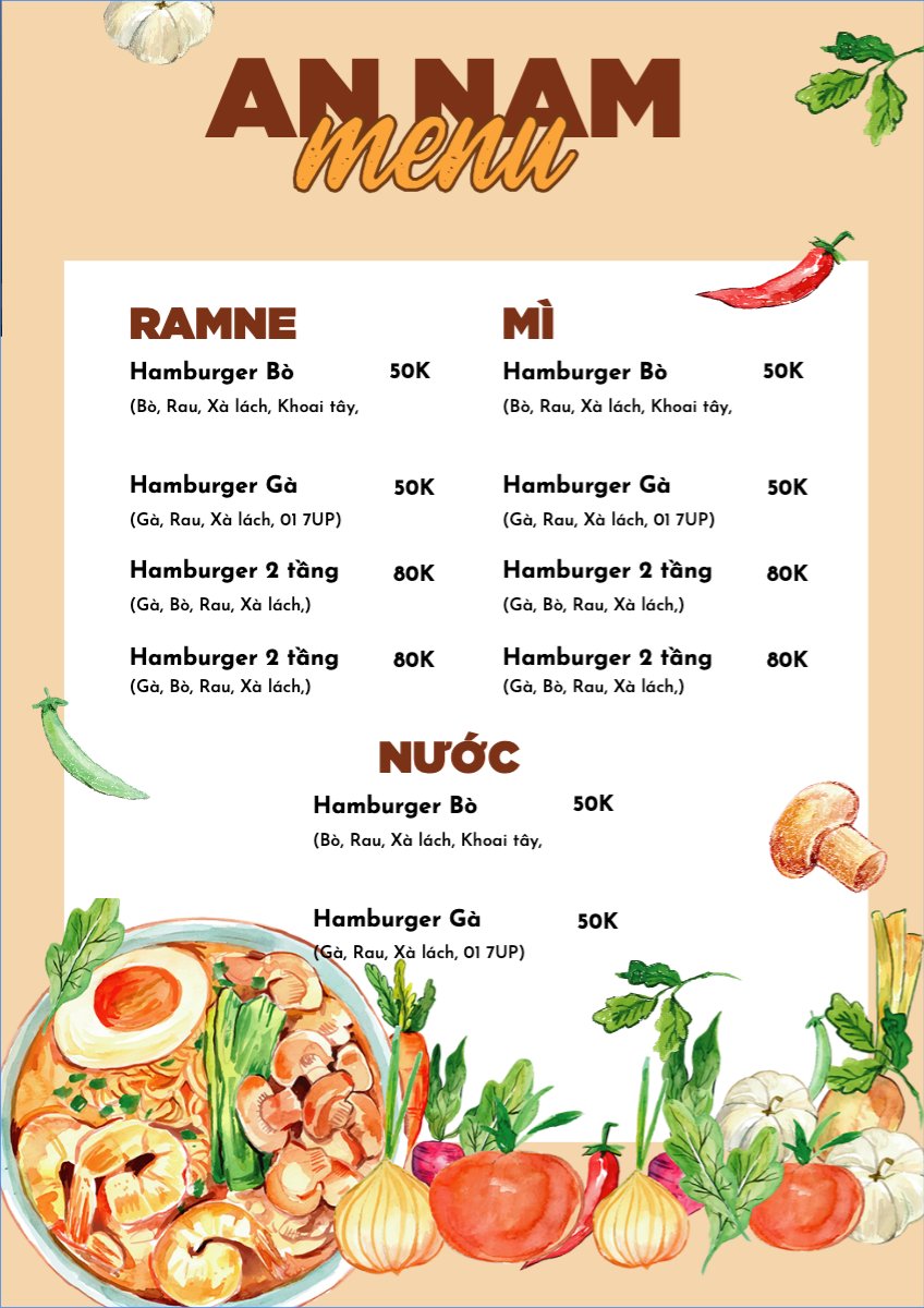 Mẫu Menu tờ rời (dọc) Đồ ăn, food, thực phẩm, ẩm thực, món ăn, F&B, nhà hàng, thức ăn — LayerPic