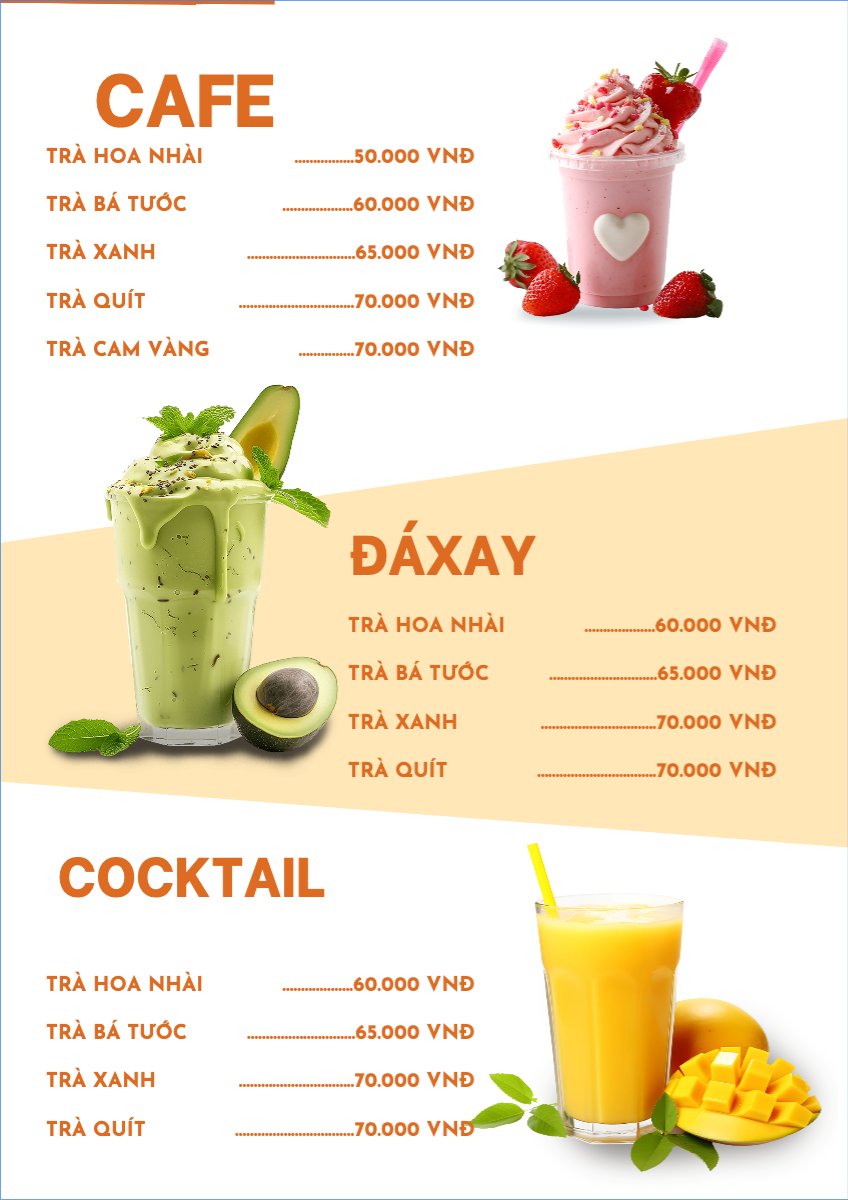 Mẫu Menu tờ rời (dọc) Nước uống, juice, giải khát, F&B, drink — LayerPic