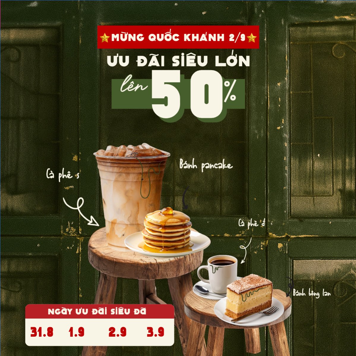 Mẫu Bài post MXH vuông 2/9, Quốc Khánh, lễ hội, Việt Nam, nước uống, juice, giải khát, F&B, drink, cổ điển, vintage, retro, classic — LayerPic