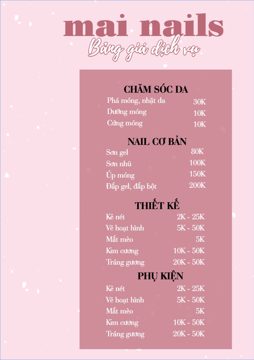 Mẫu Menu tờ rời (dọc) Spa, beauty, làm đẹp, thẩm mỹ, nail — LayerPic