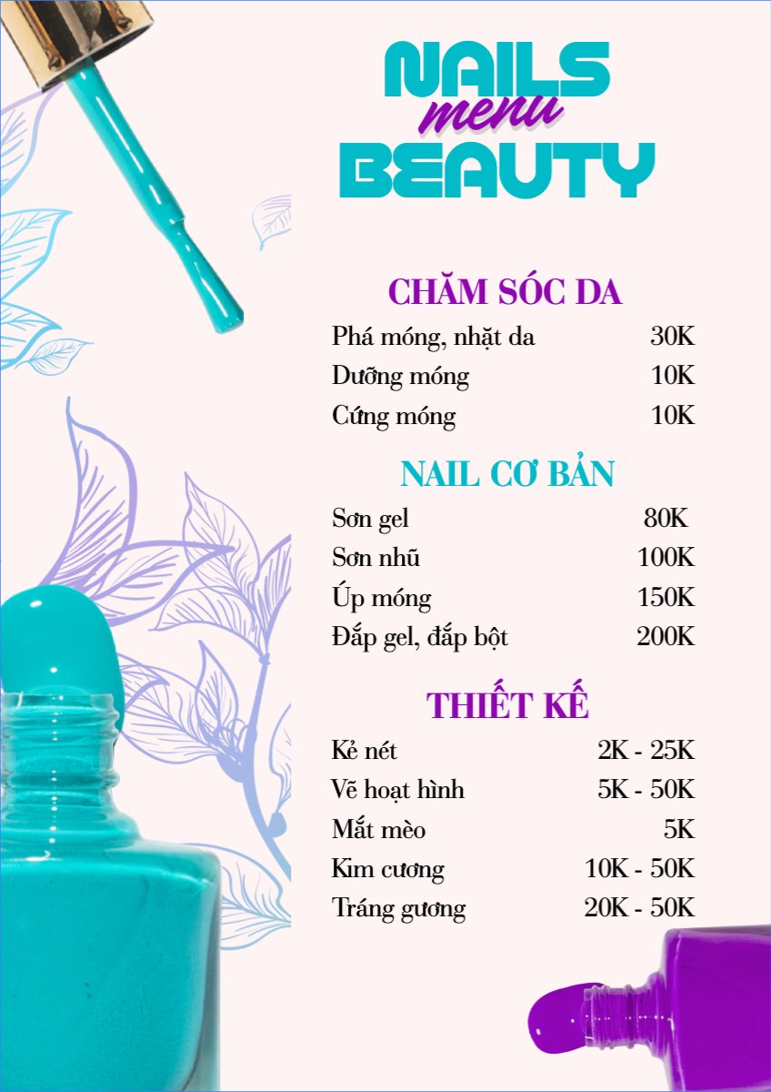 Mẫu Menu tờ rời (dọc) Spa, beauty, làm đẹp, thẩm mỹ, nails — LayerPic