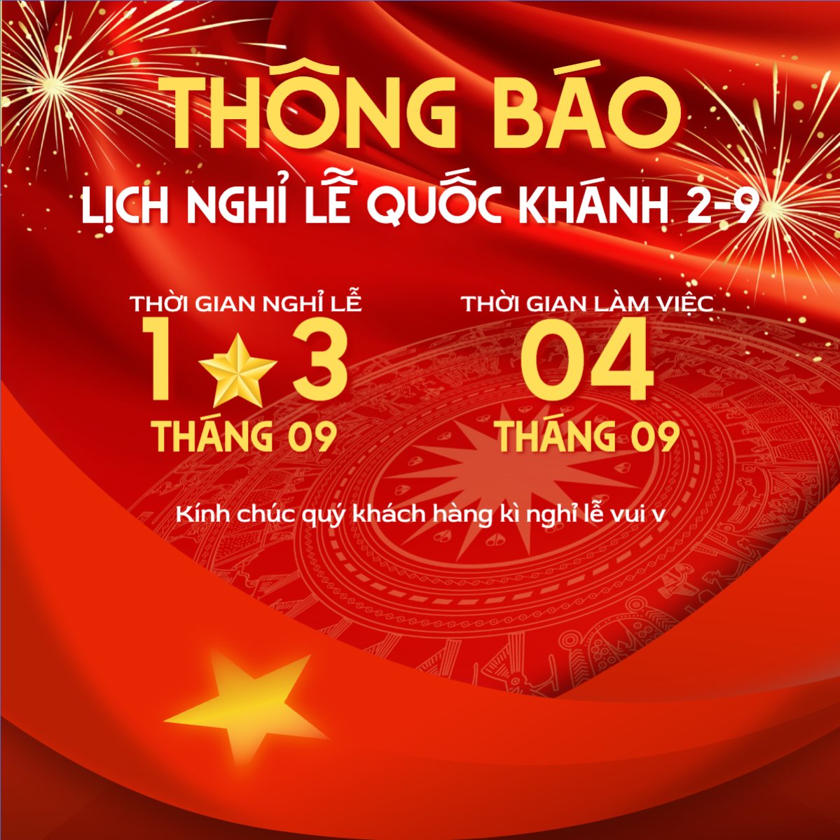 Mẫu Bài post MXH vuông 2/9, Quốc Khánh, lễ hội, thông báo, lịch nghỉ, Việt Nam, sự kiện, event, hiện đại, morden — LayerPic