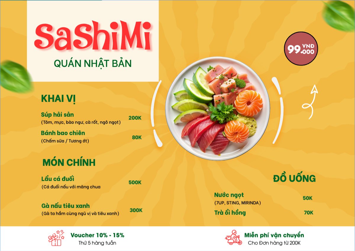 Mẫu Menu tờ rời (ngang) Đồ ăn, food, thực phẩm, ẩm thực, món ăn, F&B, nhà hàng, thức ăn — LayerPic