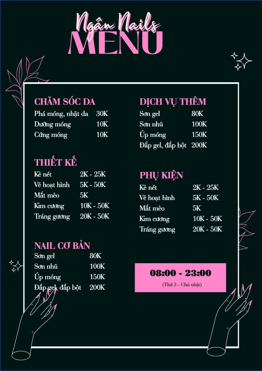 Mẫu Menu tờ rời (dọc) Spa, beauty, làm đẹp, thẩm mỹ, cosmetic, mỹ phẩm, nails — LayerPic
