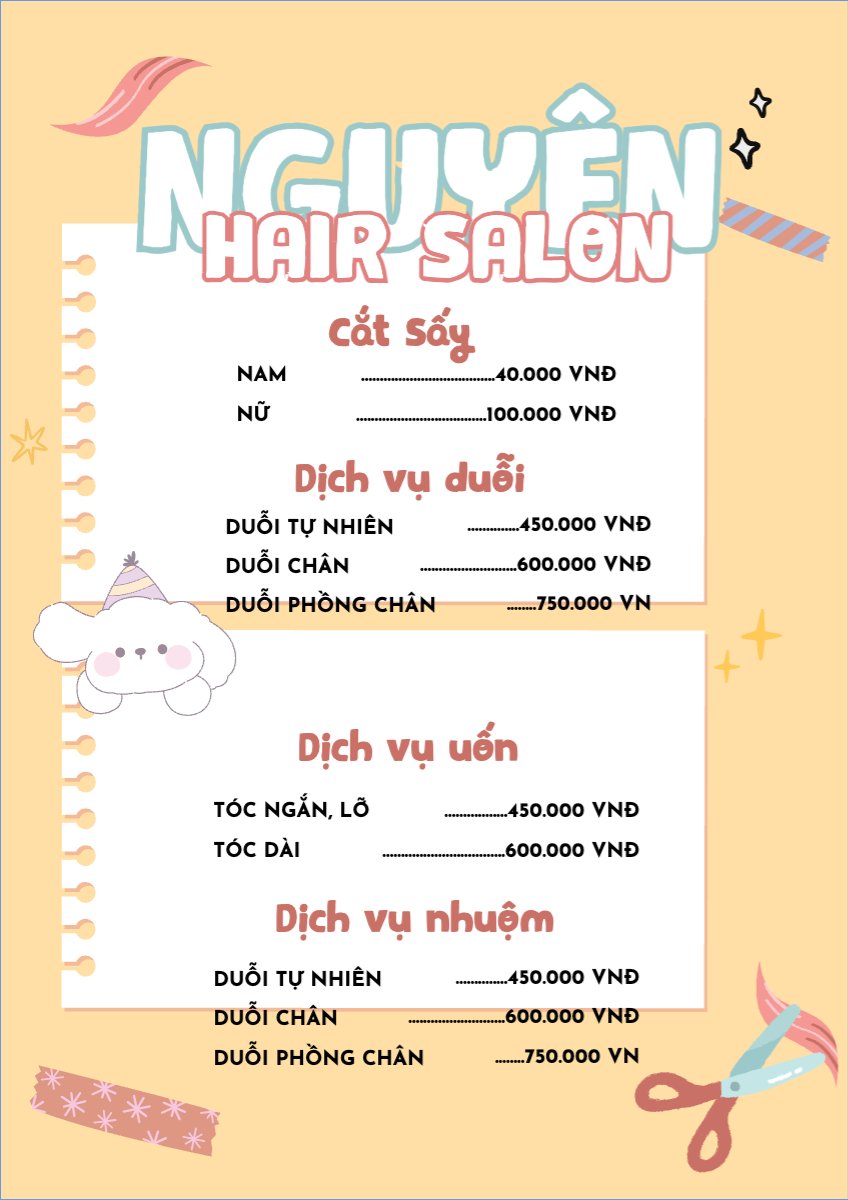 Mẫu Menu tờ rời (dọc) Spa, beauty, làm đẹp, thẩm mỹ, cosmetic, mỹ phẩm, salon, làm tóc — LayerPic