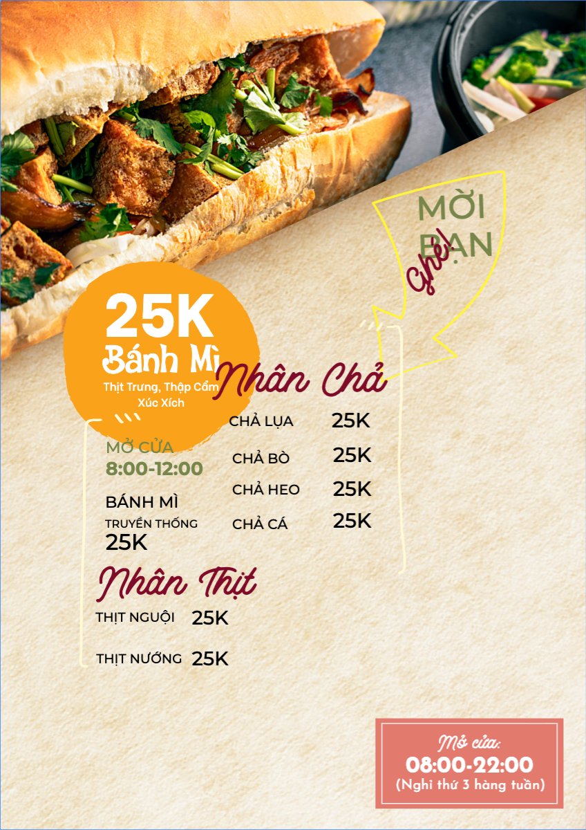 Mẫu Menu tờ rời (dọc) Đồ ăn, food, thực phẩm, ẩm thực, món ăn, F&B, nhà hàng, thức ăn, bánh mì — LayerPic