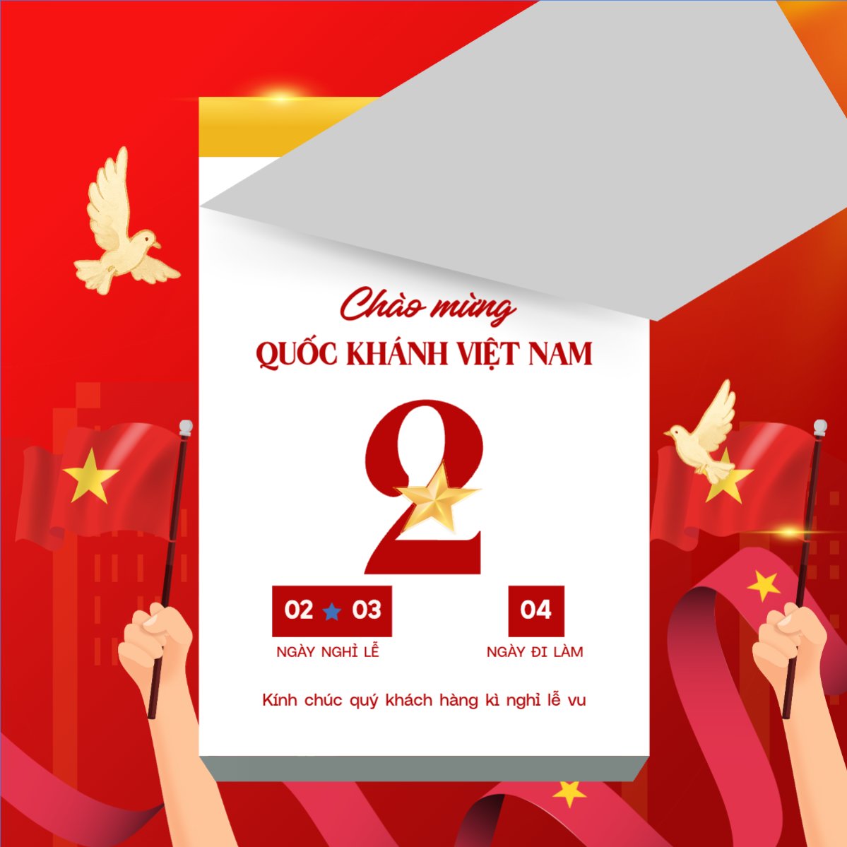 Mẫu Bài post MXH vuông 2/9, Quốc Khánh, lễ hội, thông báo, lịch nghỉ, Việt Nam, sự kiện, event, hiện đại, morden — LayerPic