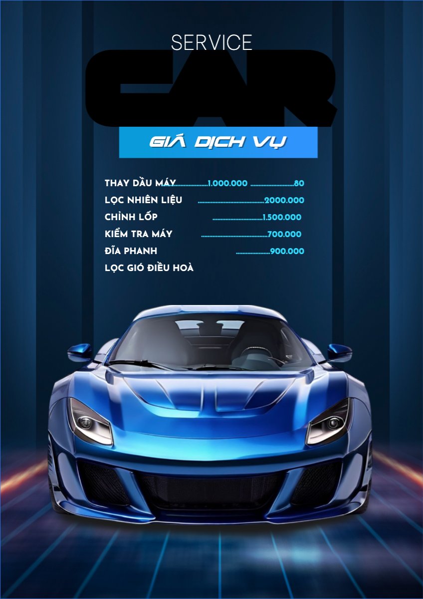 Mẫu Menu tờ rời (dọc) Car, dịch vụ rửa xe, gara, vệ sinh — LayerPic