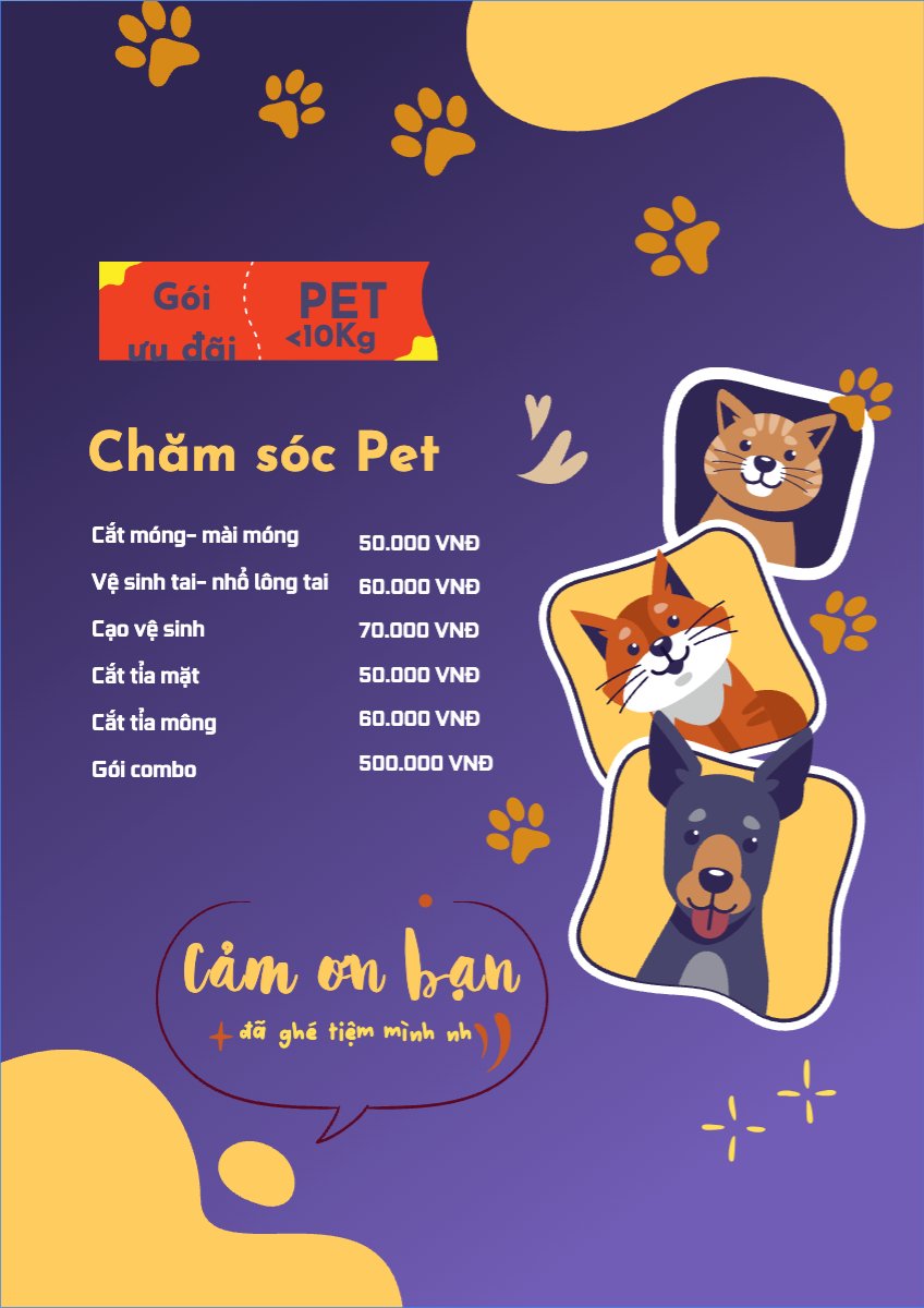 Mẫu Menu tờ rời (dọc) Pet, thú cưng, thú nuôi, động vật, animal — LayerPic