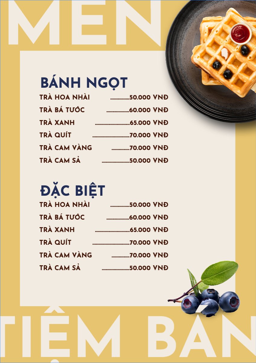 Mẫu Menu tờ rời (dọc) Đồ ăn, food, thực phẩm, ẩm thực, món ăn, F&B, nhà hàng, thức ăn, cake, bekary — LayerPic