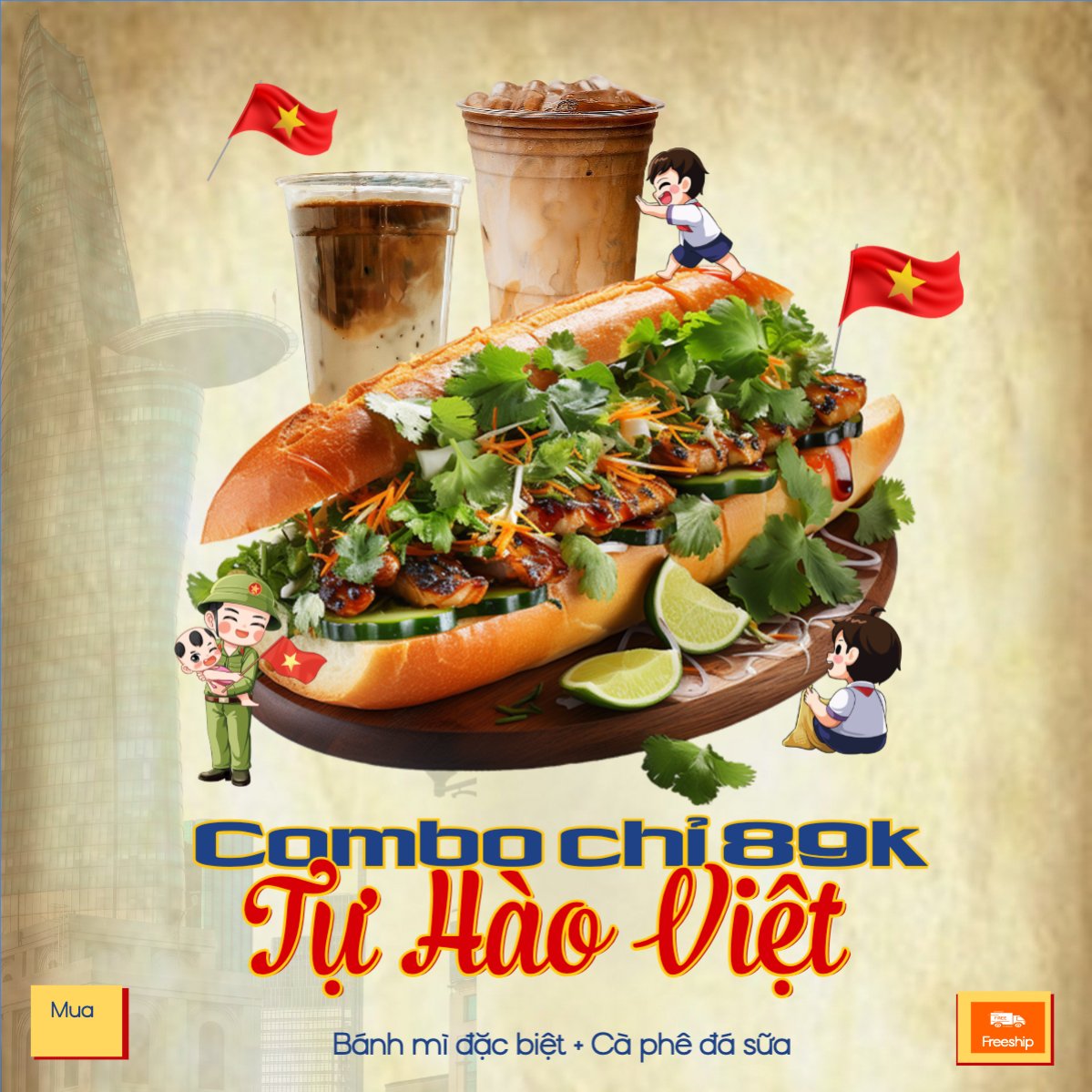 Mẫu Bài post MXH vuông 2/9, Quốc Khánh, lễ hội, Việt Nam, đồ ăn, food, thực phẩm, ẩm thực, món ăn, F&B, thức ăn, cổ điển, vintage, retro, classic — LayerPic