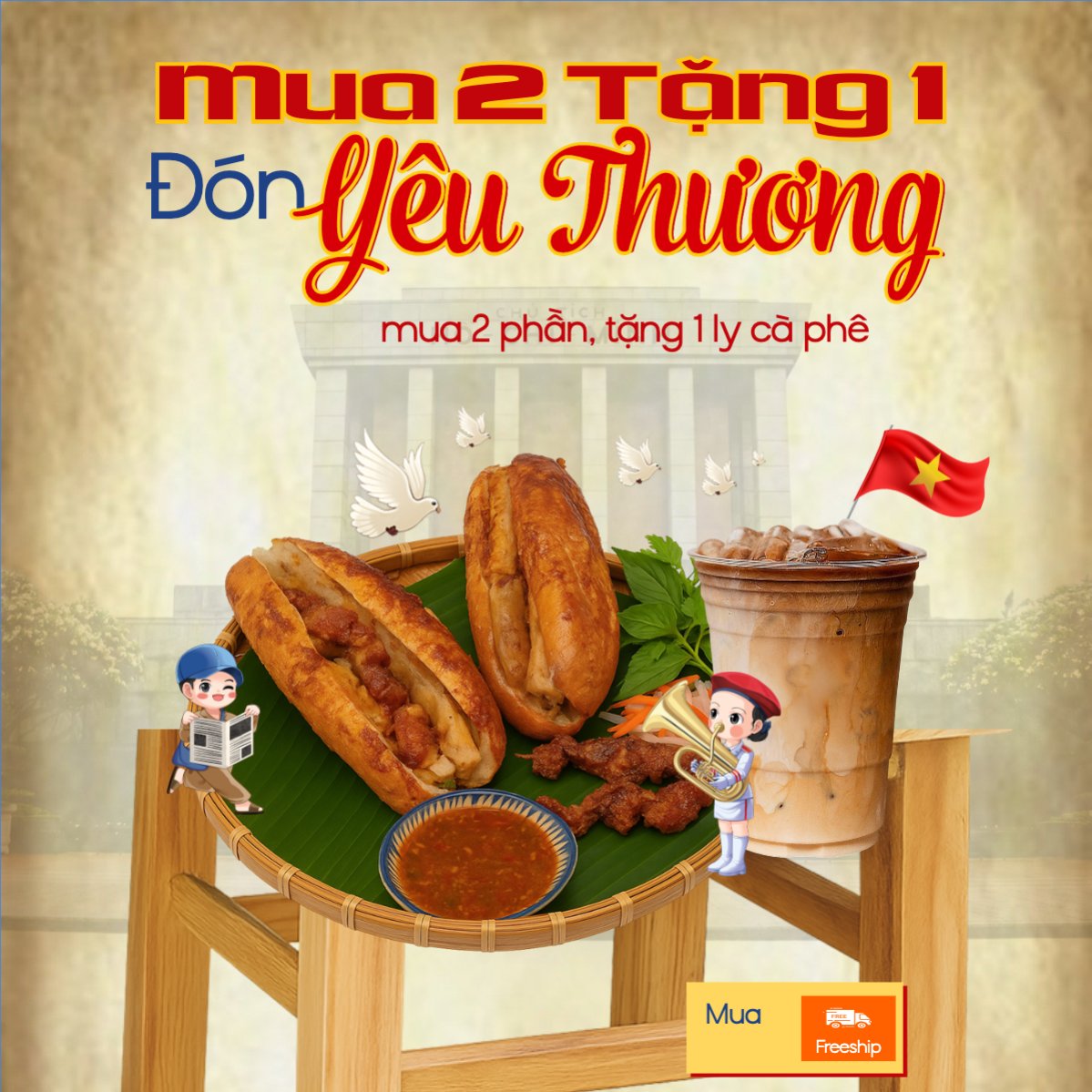 Mẫu Bài post MXH vuông 2/9, Quốc Khánh, lễ hội, Việt Nam, đồ ăn, food, thực phẩm, ẩm thực, món ăn, F&B, thức ăn, cổ điển, vintage, retro, classic — LayerPic