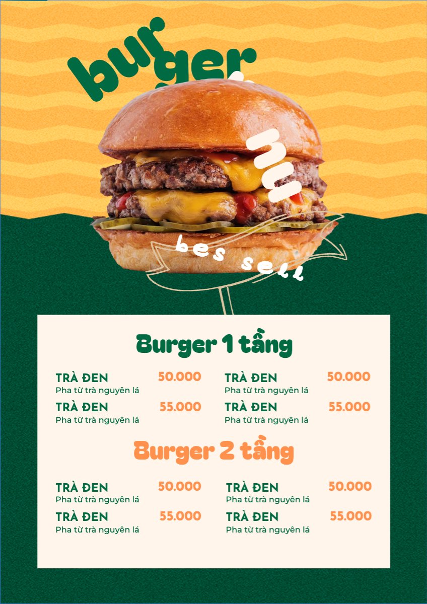Mẫu Menu tờ rời (dọc) Đồ ăn, food, thực phẩm, ẩm thực, món ăn, F&B, nhà hàng, thức ăn, hamburger — LayerPic