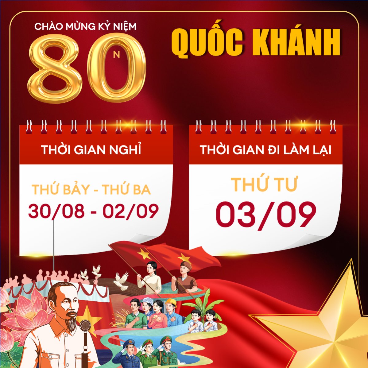 Mẫu Bài post MXH vuông 2/9, Quốc Khánh, lễ hội, Việt Nam, sự kiện, event, hiện đại, sang trọng, modern — LayerPic