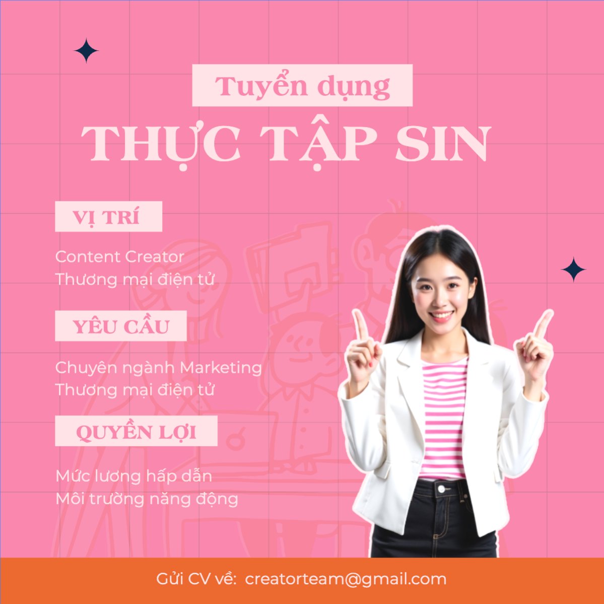 Mẫu Bài post MXH vuông Content creator, tuyển dụng, thương mại điện tử, commercial electronics, social media marketing, online, dễ thương, cute — LayerPic