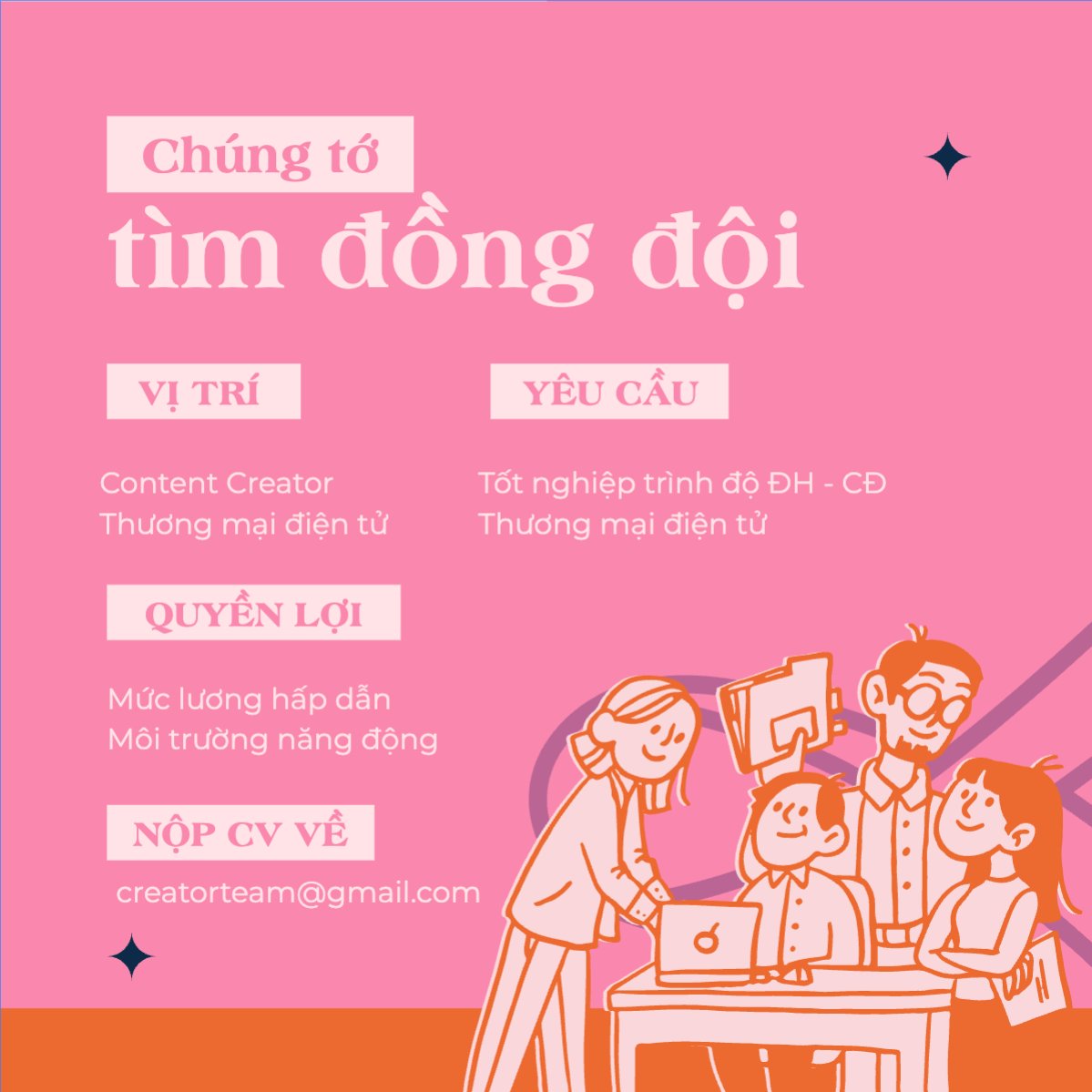 Mẫu Bài post MXH vuông Content creator, tuyển dụng, thương mại điện tử, commercial electronics, social media marketing, online, dễ thương, cute — LayerPic