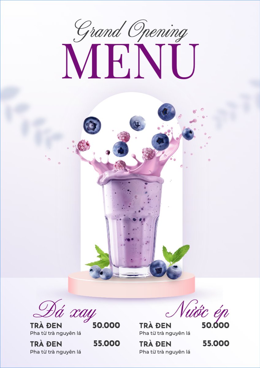 Mẫu Menu tờ rời (dọc) Nước uống, juice, giải khát, F&B, drink, nước ép — LayerPic