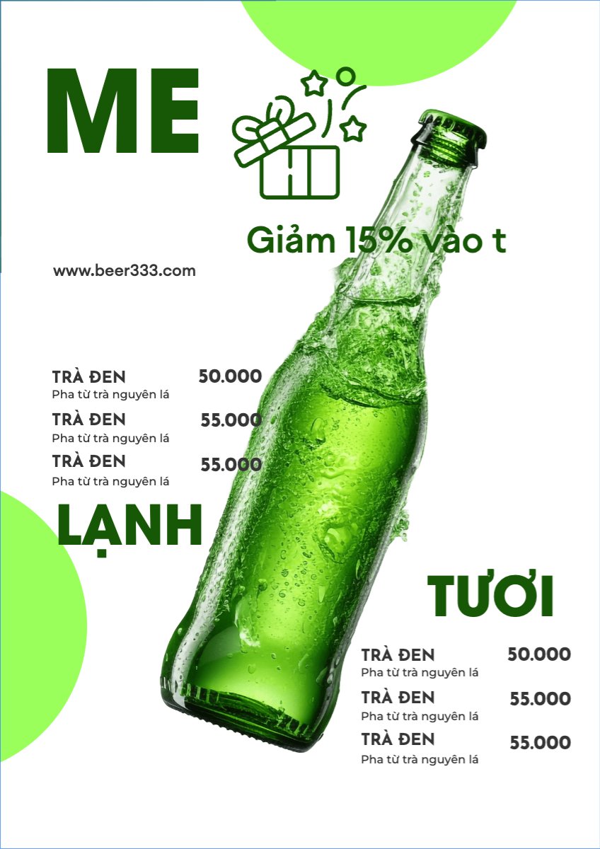 Mẫu Menu tờ rời (dọc) Nước uống, juice, giải khát, F&B, drink, bia, beer — LayerPic
