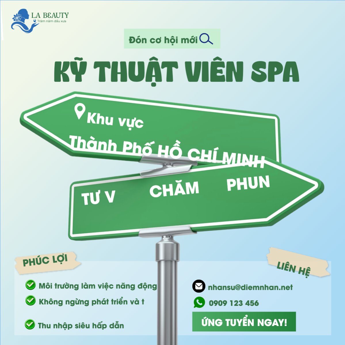 Mẫu Bài post MXH vuông Nhân viên spa, tuyển dụng, beauty, làm đẹp, thẩm mỹ, cosmetic, hiện đại, modern — LayerPic