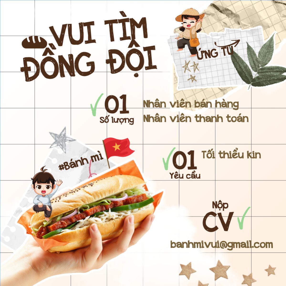 Mẫu Bài post MXH vuông Bánh mì, bán hàng, tuyển dụng, đồ ăn, food, thực phẩm, ẩm thực, món ăn, F&B, thức ăn — LayerPic