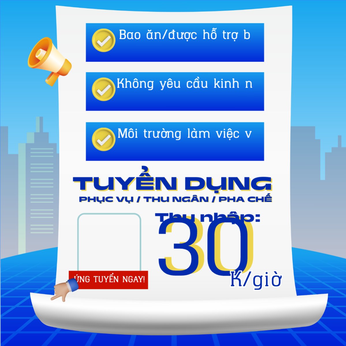 Mẫu Bài post MXH vuông Phục vụ, tuyển dụng, nước uống, juice, giải khát, F&B, drink, hiện đại, modern — LayerPic