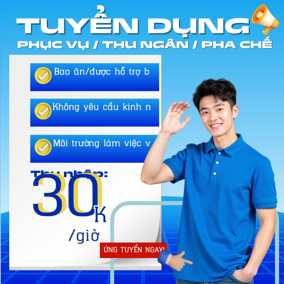 Mẫu Bài post MXH vuông Phục vụ, tuyển dụng, nước uống, juice, giải khát, F&B, drink, hiện đại, modern — LayerPic