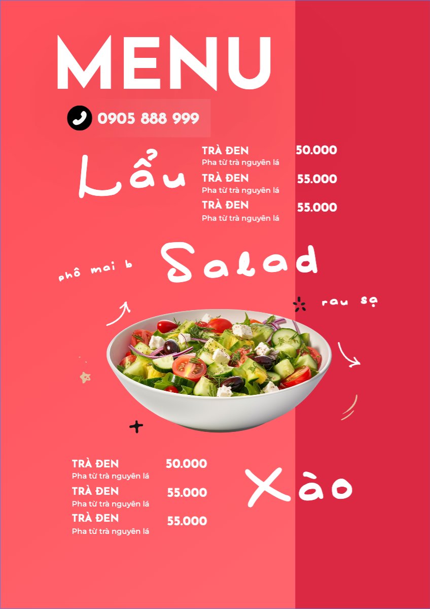 Mẫu Menu tờ rời (dọc) Đồ ăn, food, thực phẩm, ẩm thực, món ăn, F&B, nhà hàng, thức ăn — LayerPic